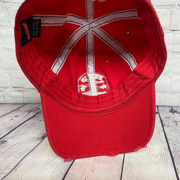 Distressed Dad Hat Cap Red Stripes Maid in Jamaica Since 1928 Patch Jamaican - Picture 8 of 9